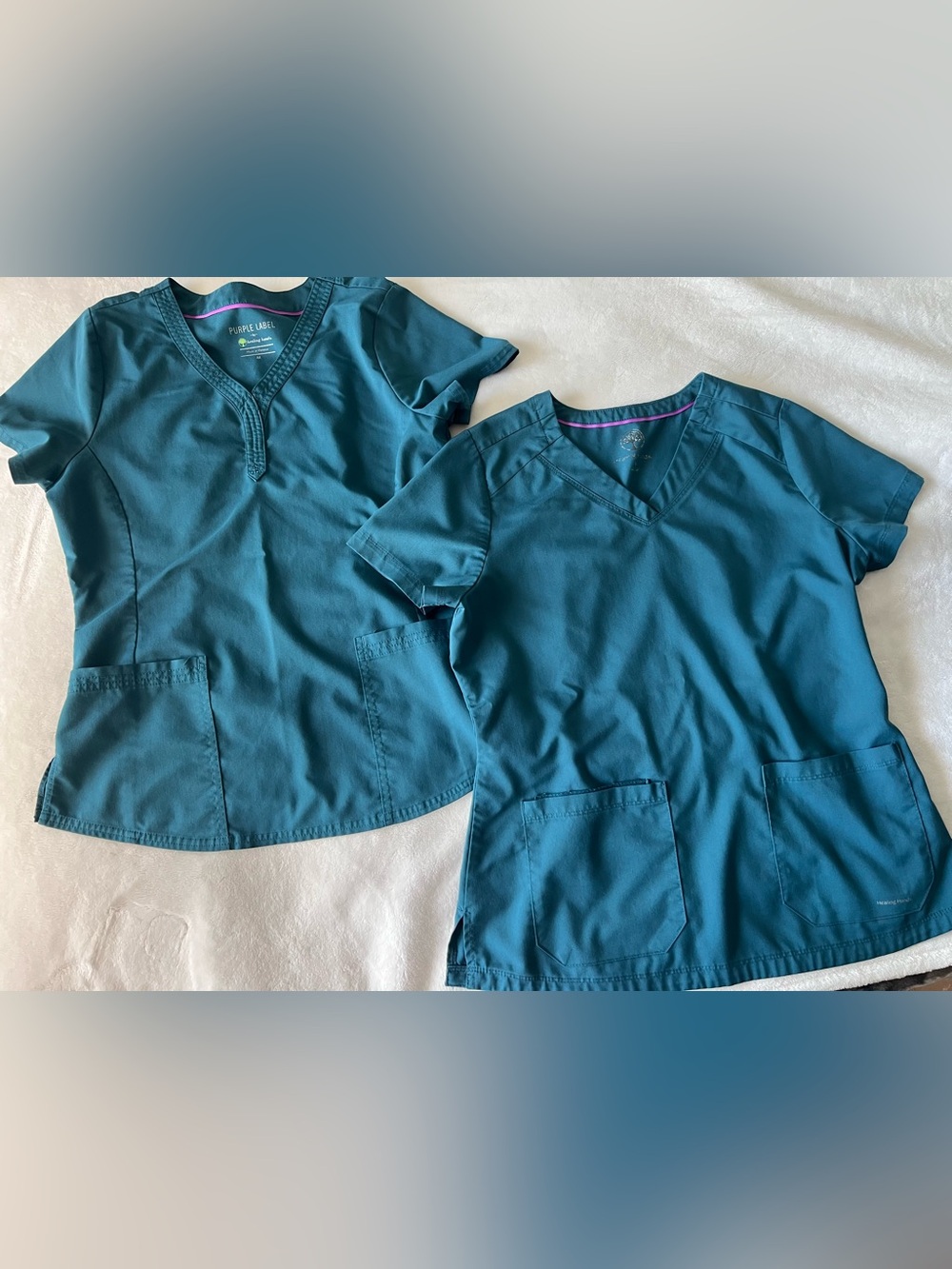 healing hands Teal Green Short Sleeve Scrub Tops